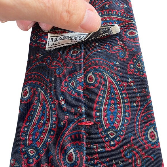 Hardy Amies Mens Silk Paisley Print Tie Navy‎ Red Blue - Picture 4 of 6